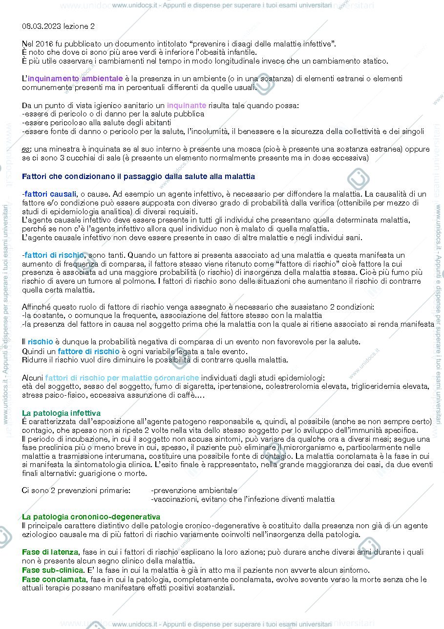Anteprima pagina 2 — Appunti di Igiene e Medicina Preventiva - Scienze Motorie e Sportive