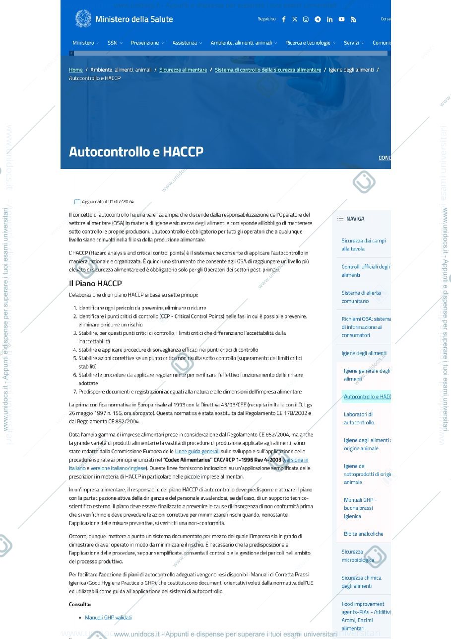 Anteprima pagina 1 — ministero della salute autocontrollo e haccp