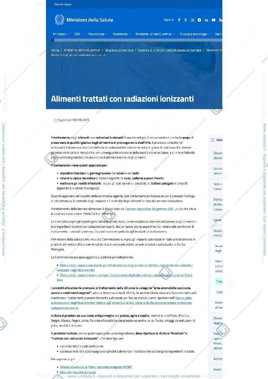 Anteprima pagina 1 — alimenti trattati con radiazioni ionizzanti
