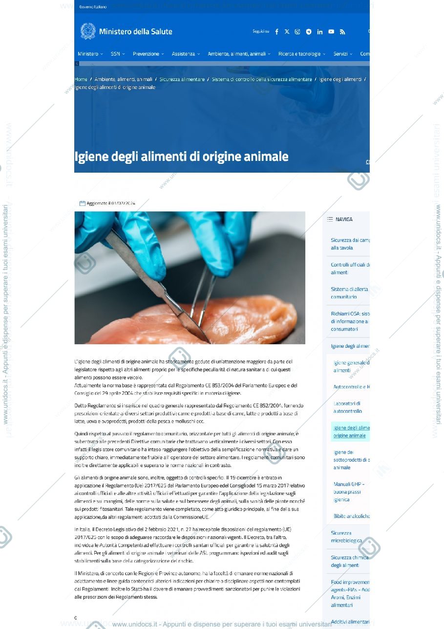 Anteprima pagina 1 — igiene degli alimenti di origine animale