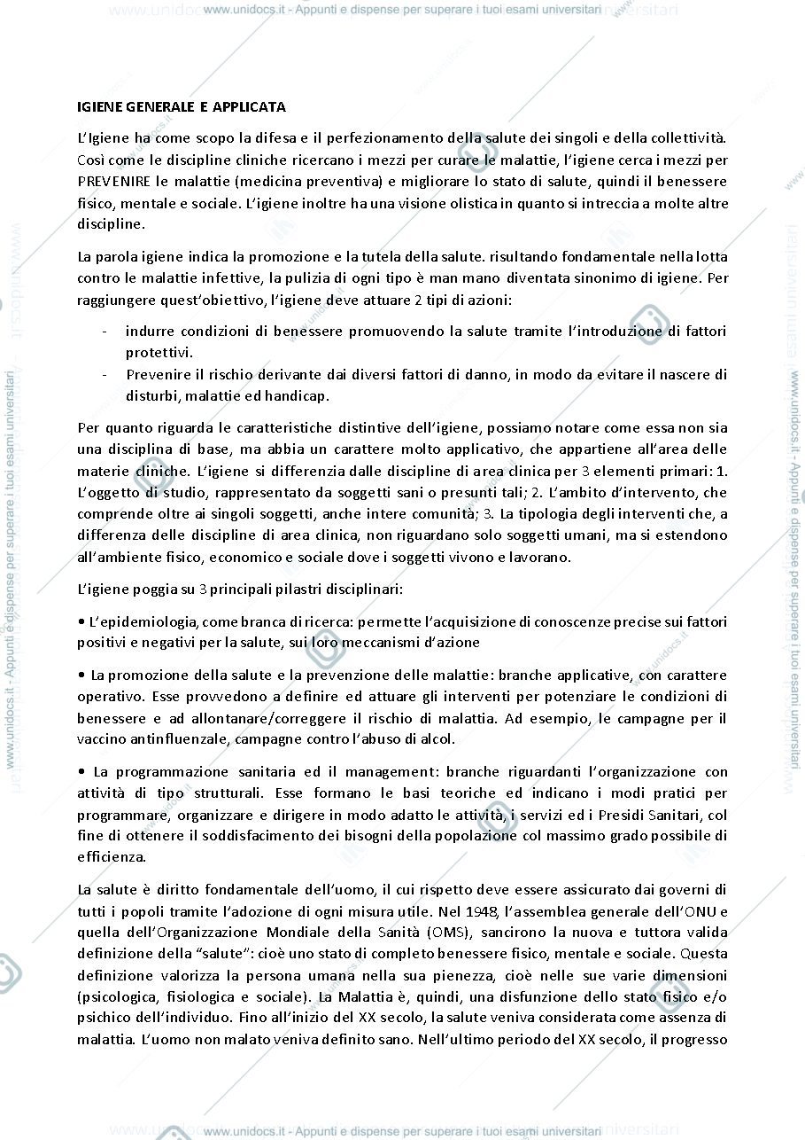 Anteprima pagina 1 — Igiene 1 anno infermieristica