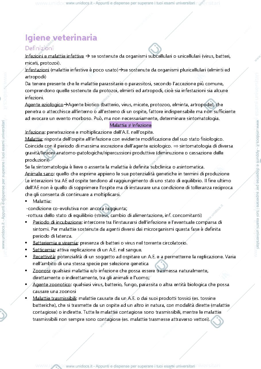 Anteprima pagina 1 — Appunti di igiene veterinaria