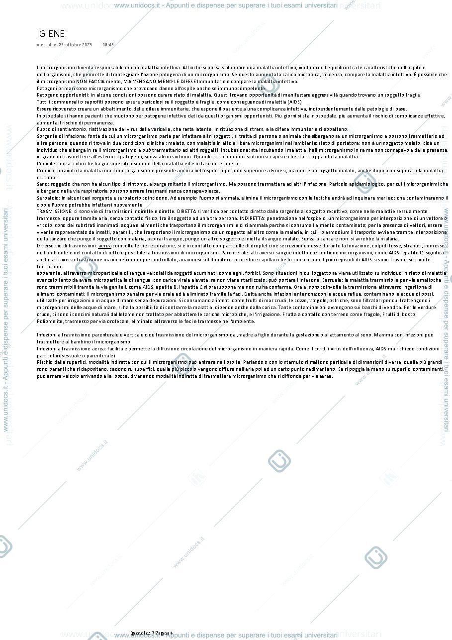 Anteprima pagina 1 — Appunti igiene 