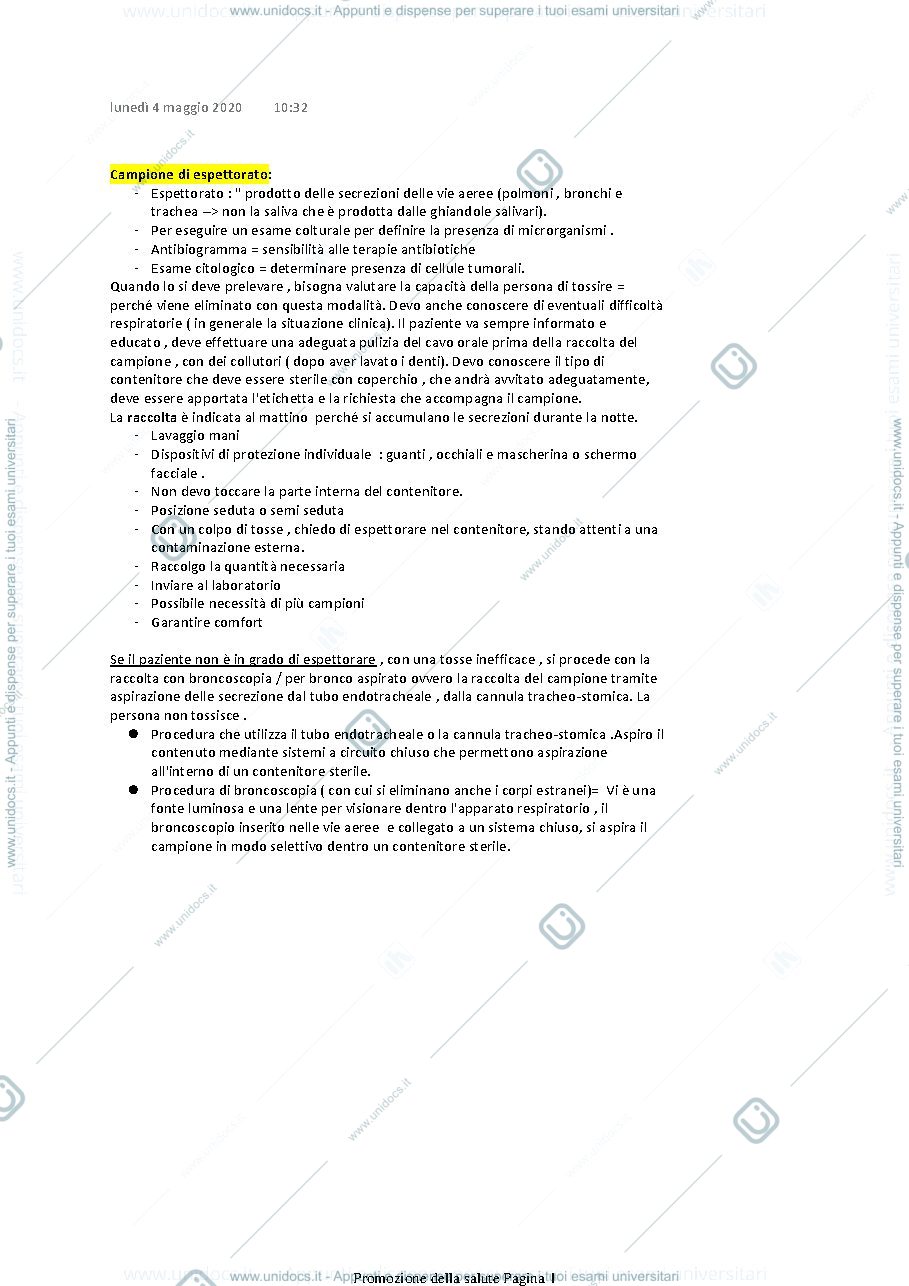 Anteprima pagina 1 — Campione di espettorato