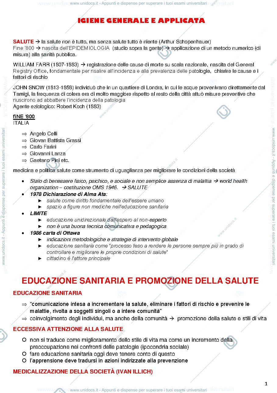 Anteprima pagina 1 — appunti igiene scienze dell'educazione