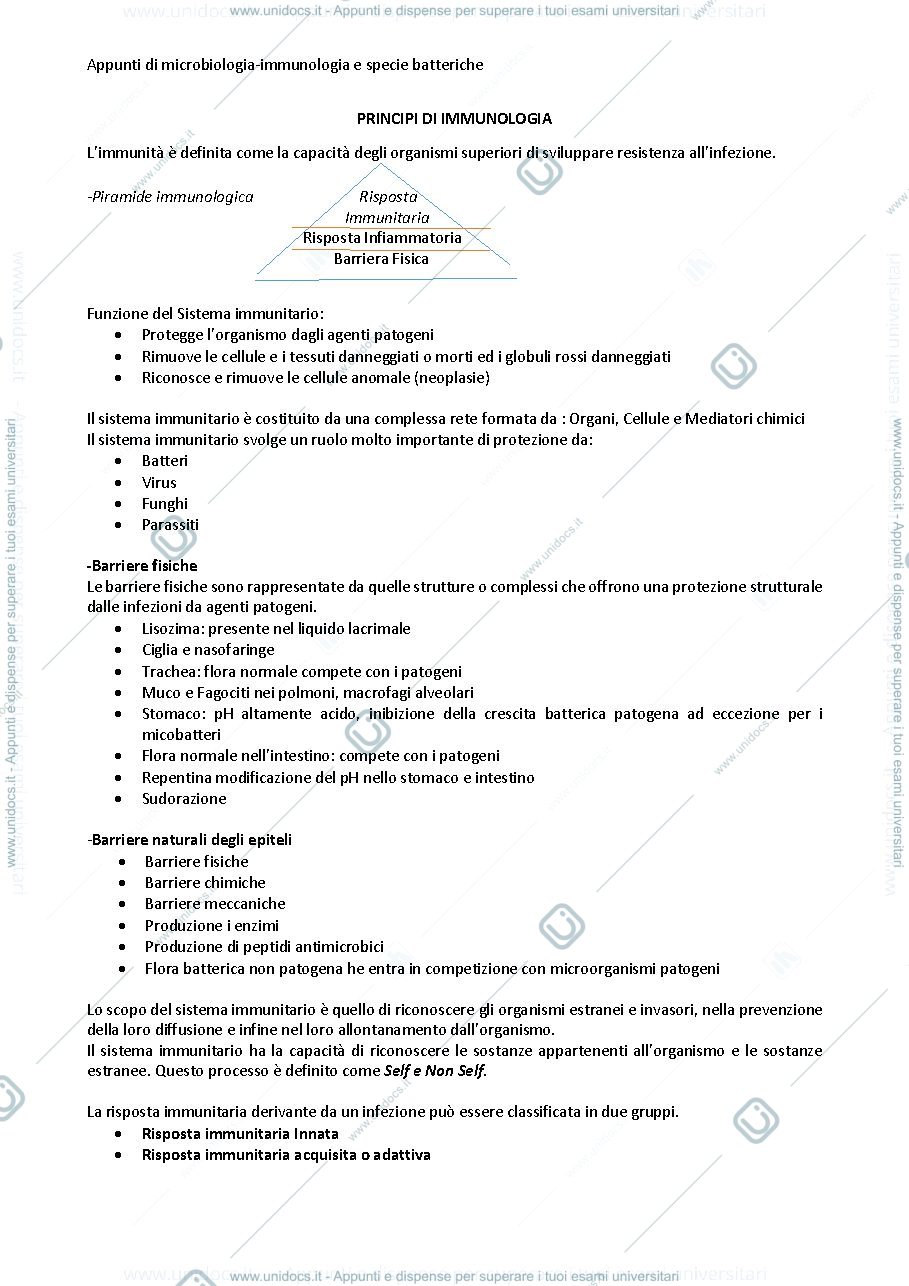 Anteprima pagina 1 — Appunti di immunologia 