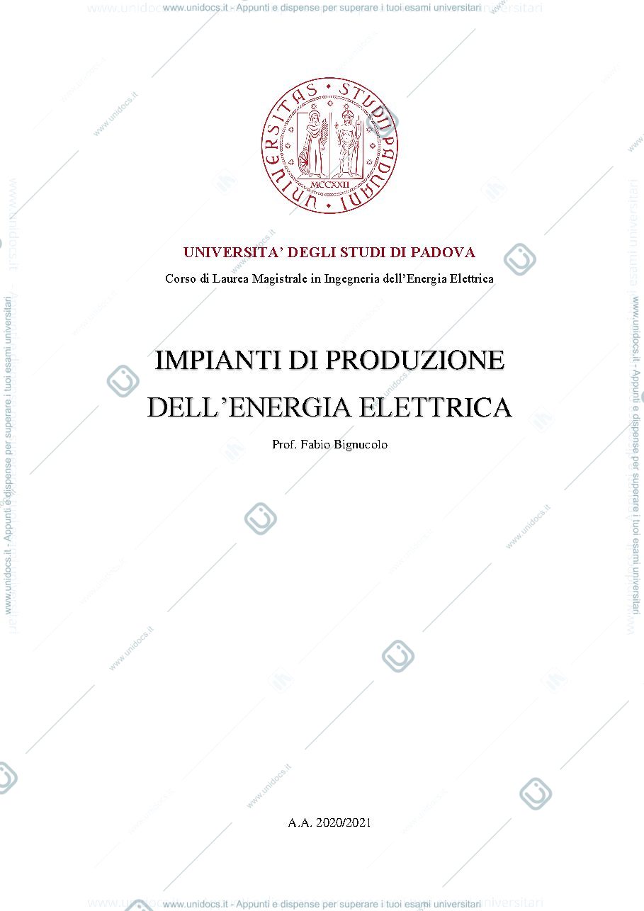 Anteprima pagina 1 — Riassunti Impianti di Produzione dell’Energia Elettrica