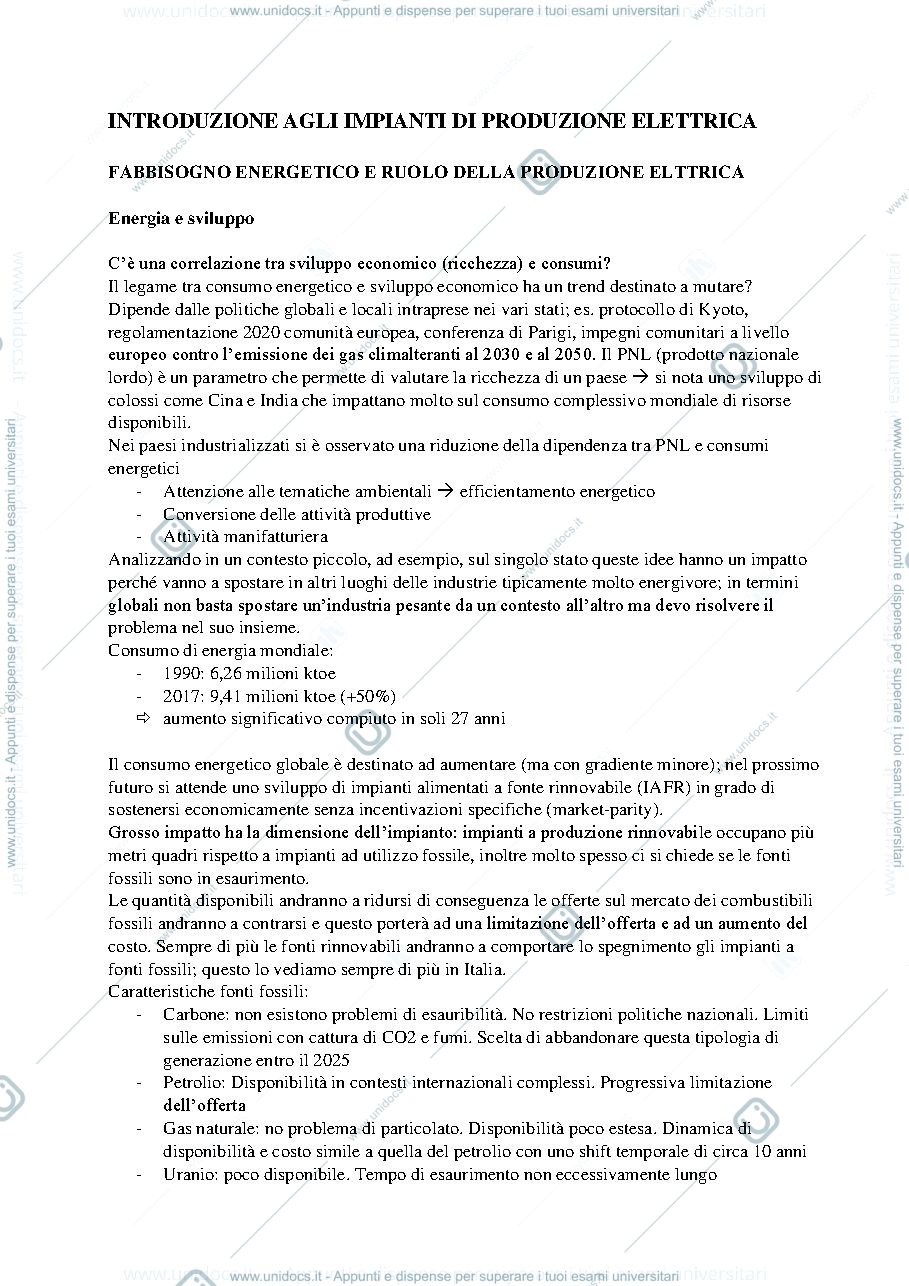 Anteprima pagina 5 — Riassunti Impianti di Produzione dell’Energia Elettrica