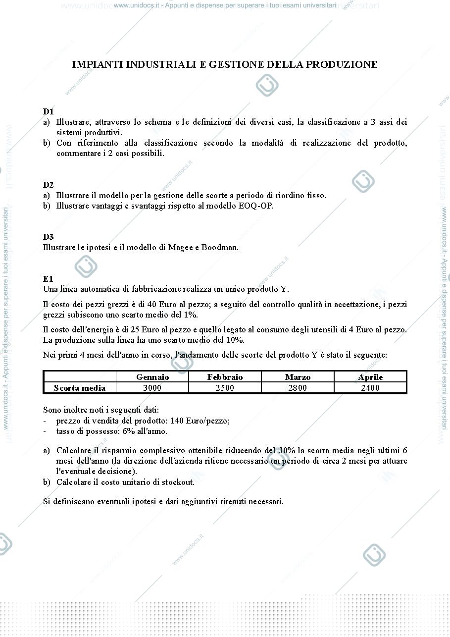 Anteprima pagina 1 — Esame scritto IIGP esempio 2 prof: Pozzetti