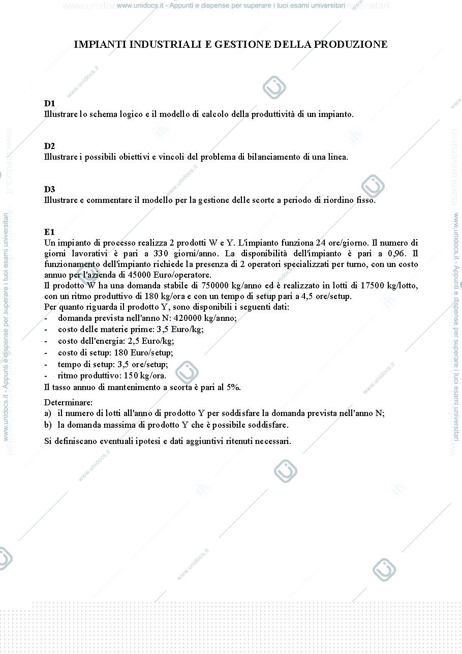 Anteprima pagina 1 — Esame scritto IIGP esempio 4 prof: Pozzetti