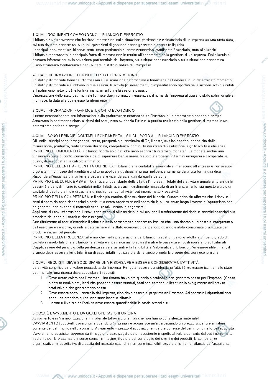 Anteprima pagina 1 — impresa e bilancio - domande d'esame