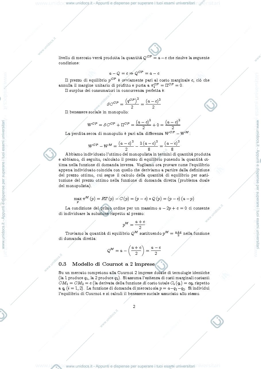 Anteprima pagina 2 — Monopolio e Cournot