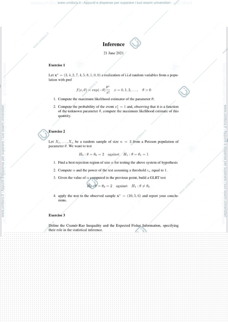 Anteprima pagina 1 — Past exam Inference 