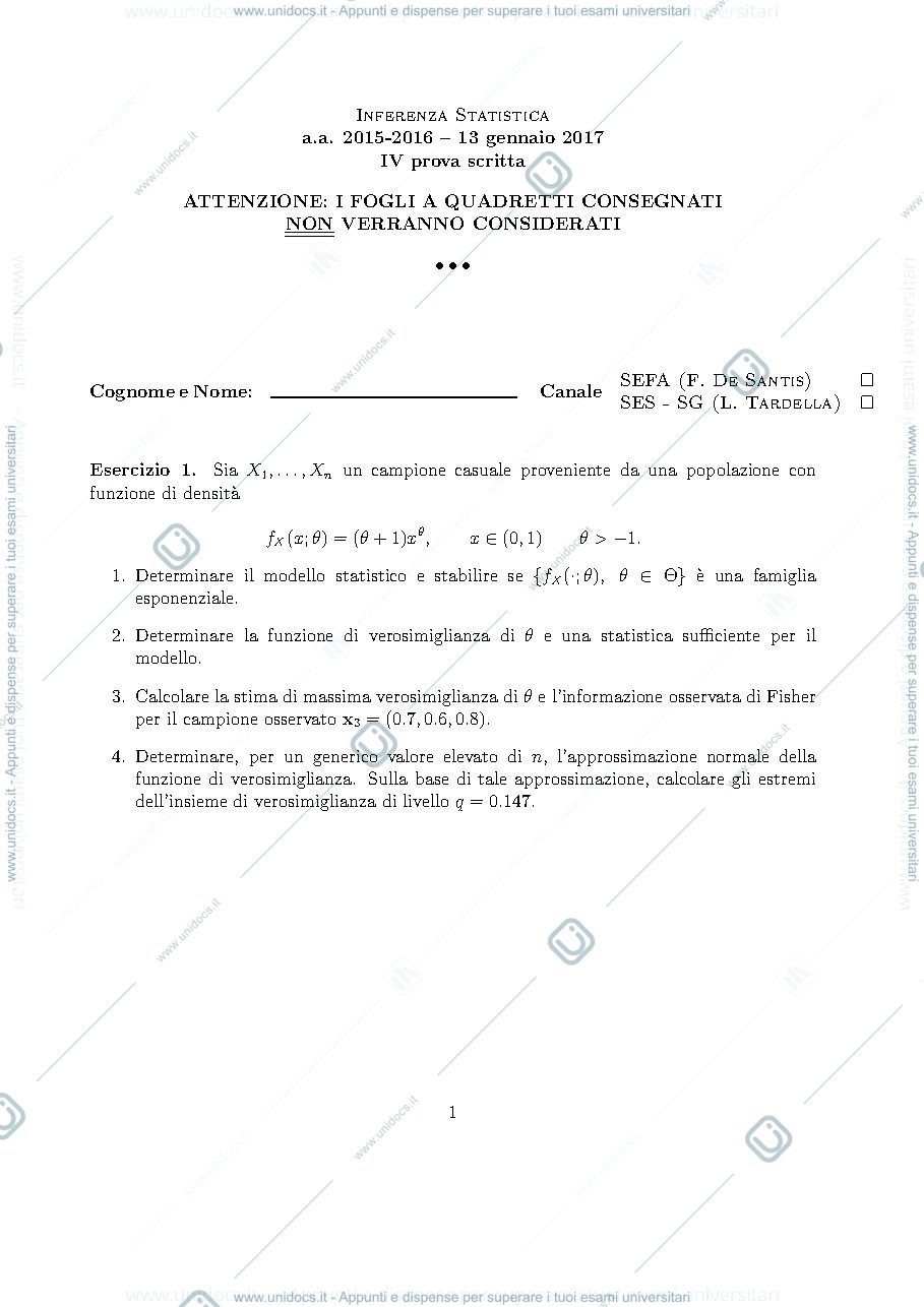 Anteprima pagina 1 — esame inferenza pdf