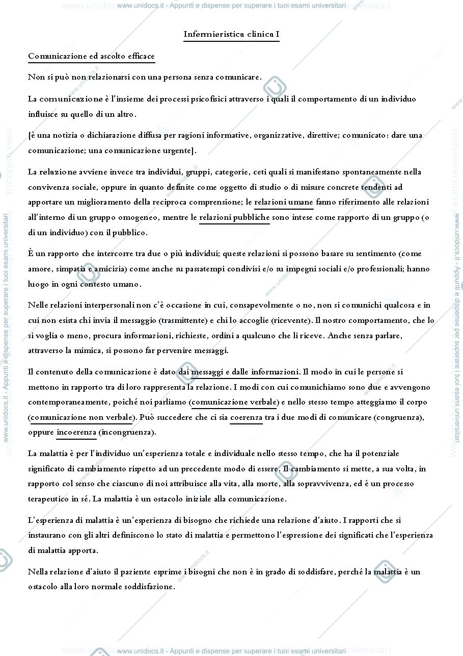 Anteprima pagina 1 — Infermieristica clinica I
