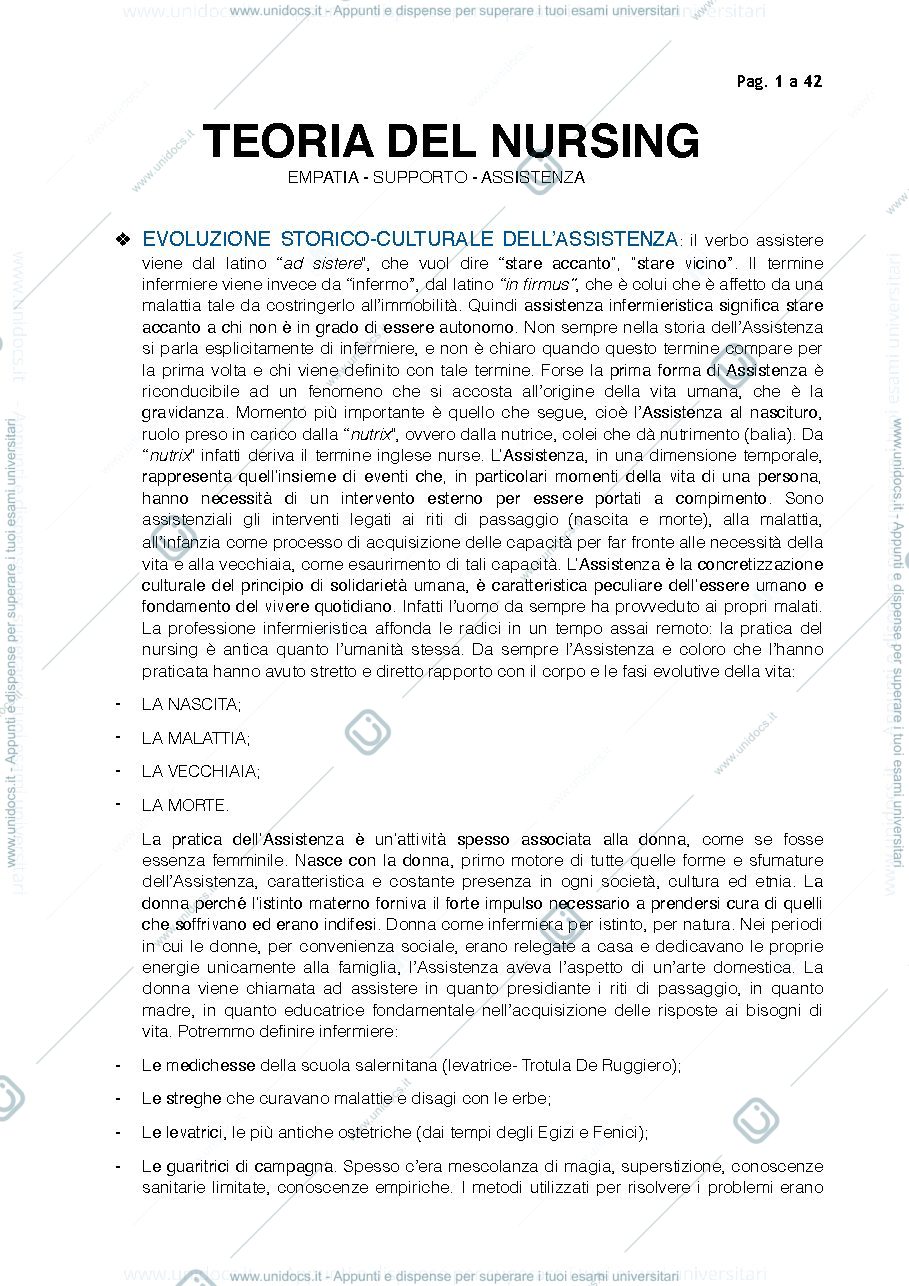 Anteprima pagina 1 — TEORIA DEL NURSING 