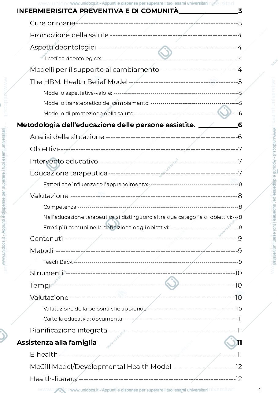 Anteprima pagina 1 — Infermieristica preventiva e della comunità