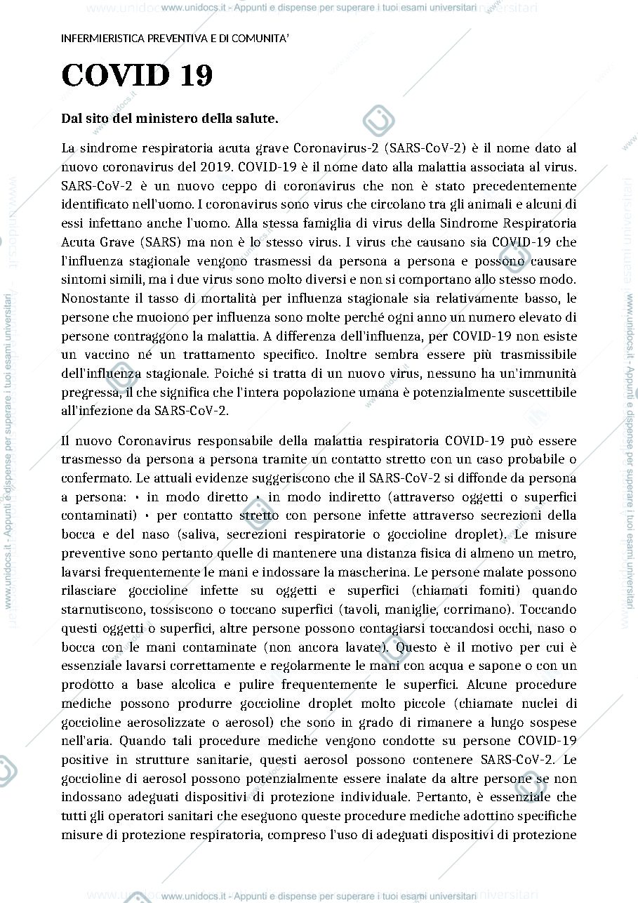 Anteprima pagina 1 — INFERMIERISTICA PREVENTIVA E DI COMUNITÀ