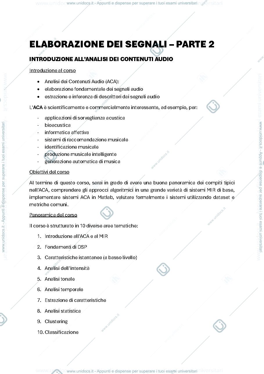 Anteprima pagina 1 — Elaborazione dei Segnali - Parte 2
