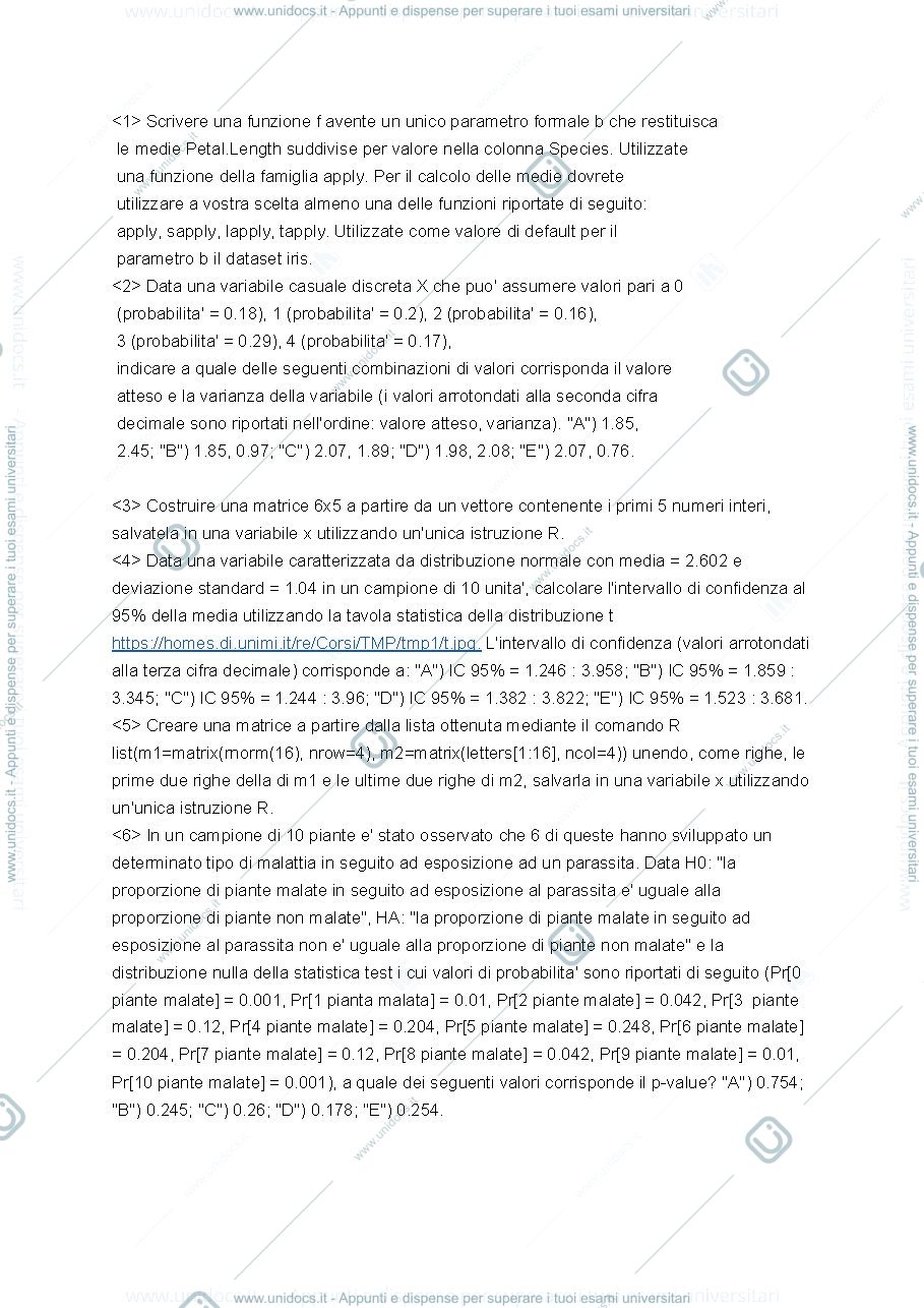 Anteprima pagina 1 — Esame Informatica e statistica 