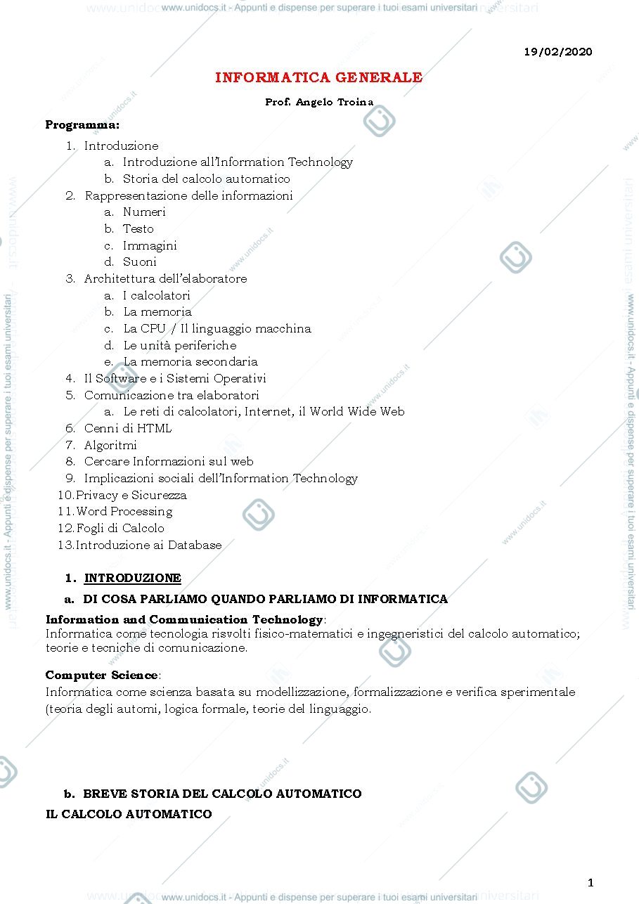 Anteprima pagina 1 — Appunti Informatica