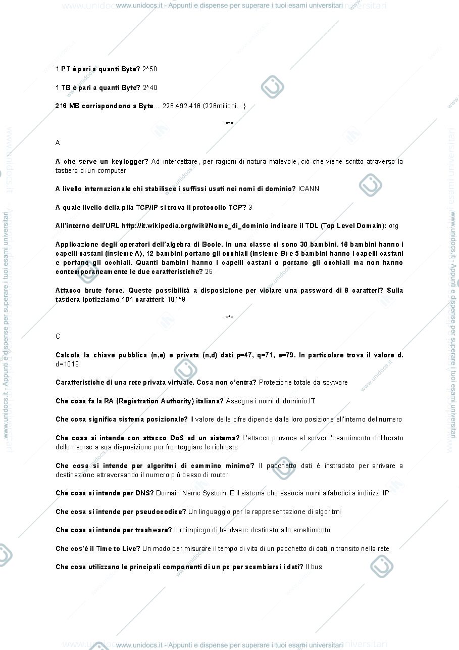 Anteprima pagina 1 — Domande esame informatica 