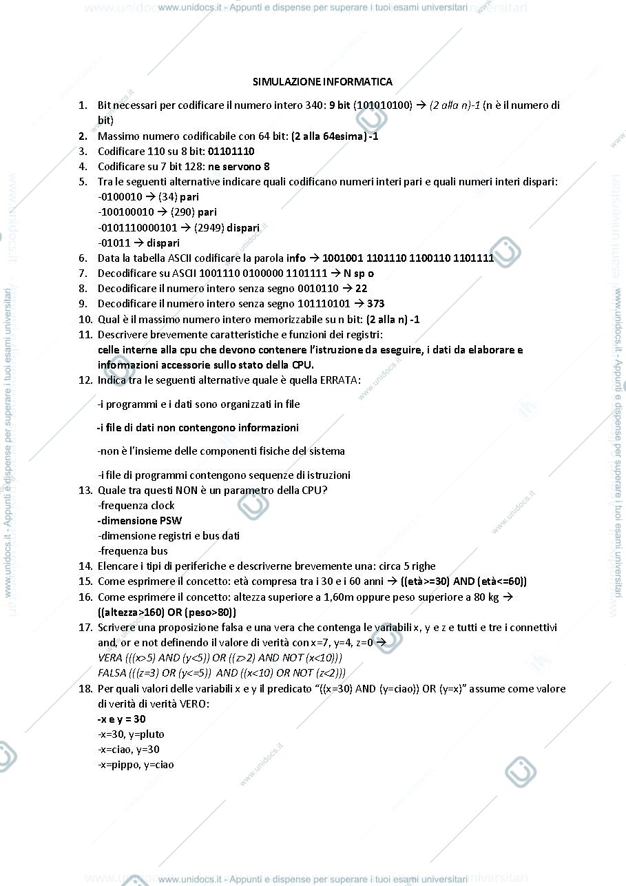 Anteprima pagina 1 — Simulazione esame informatica