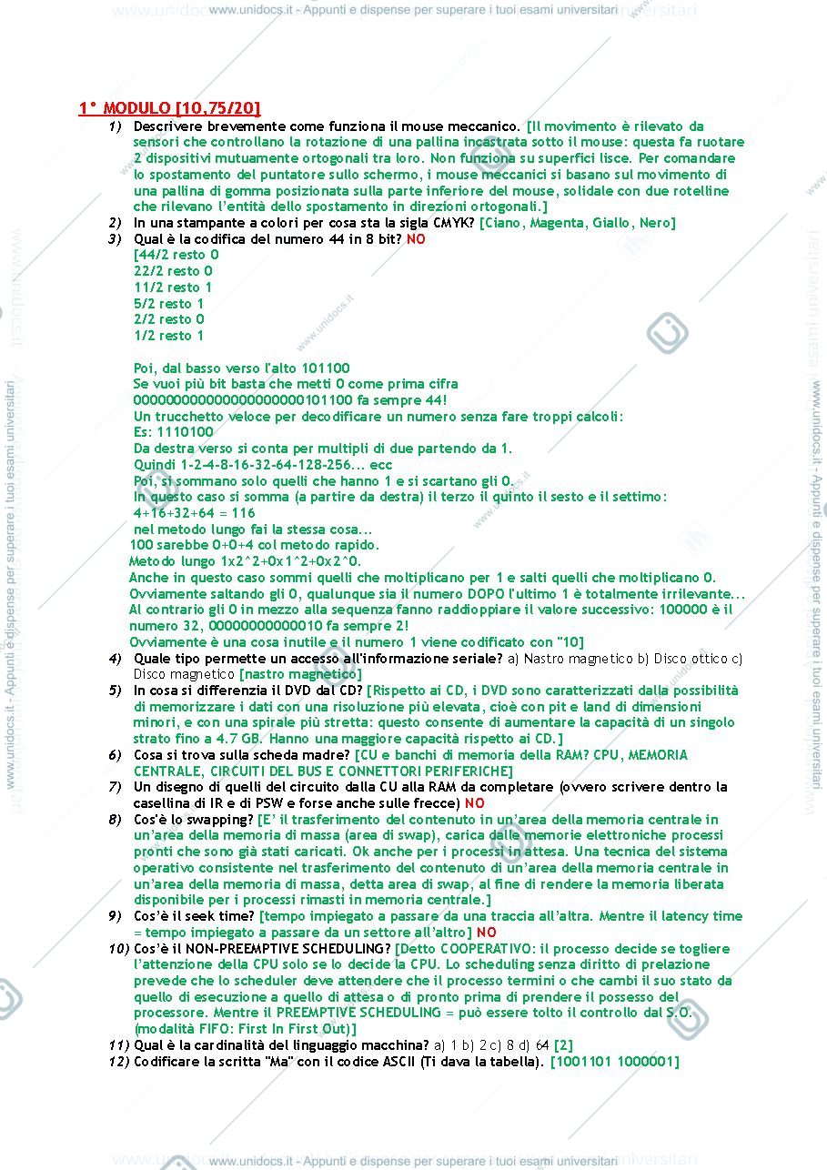 Anteprima pagina 1 — Domande Esame Informatica (Pergola/Frosini)