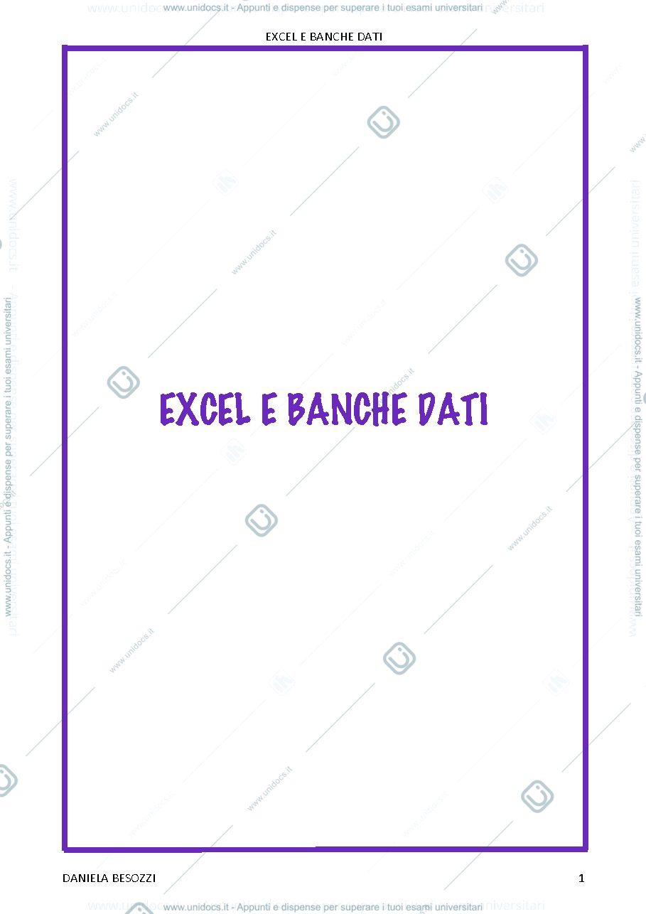 Anteprima pagina 1 — Corso di Excel e banche dati  