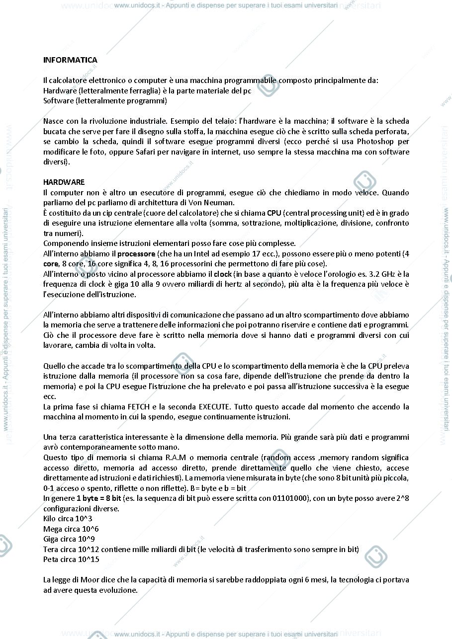 Anteprima pagina 1 — Appunti informatica