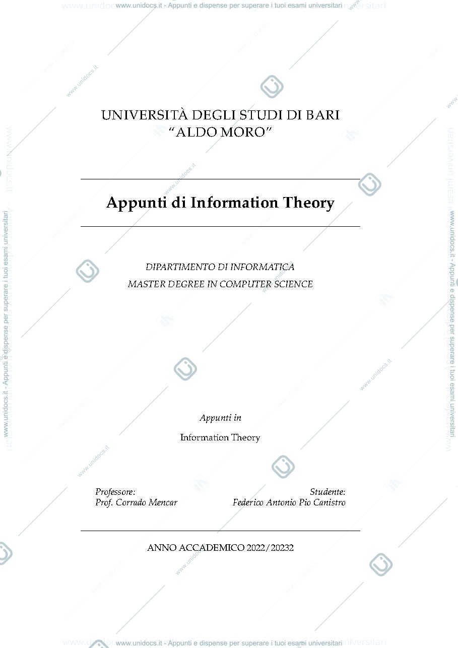 Anteprima pagina 1 — Prime lezioni information theory 