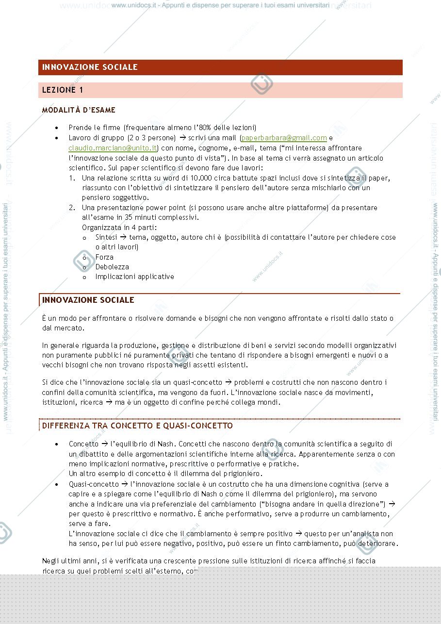 Anteprima pagina 1 — Innovazione sociale prima lezione