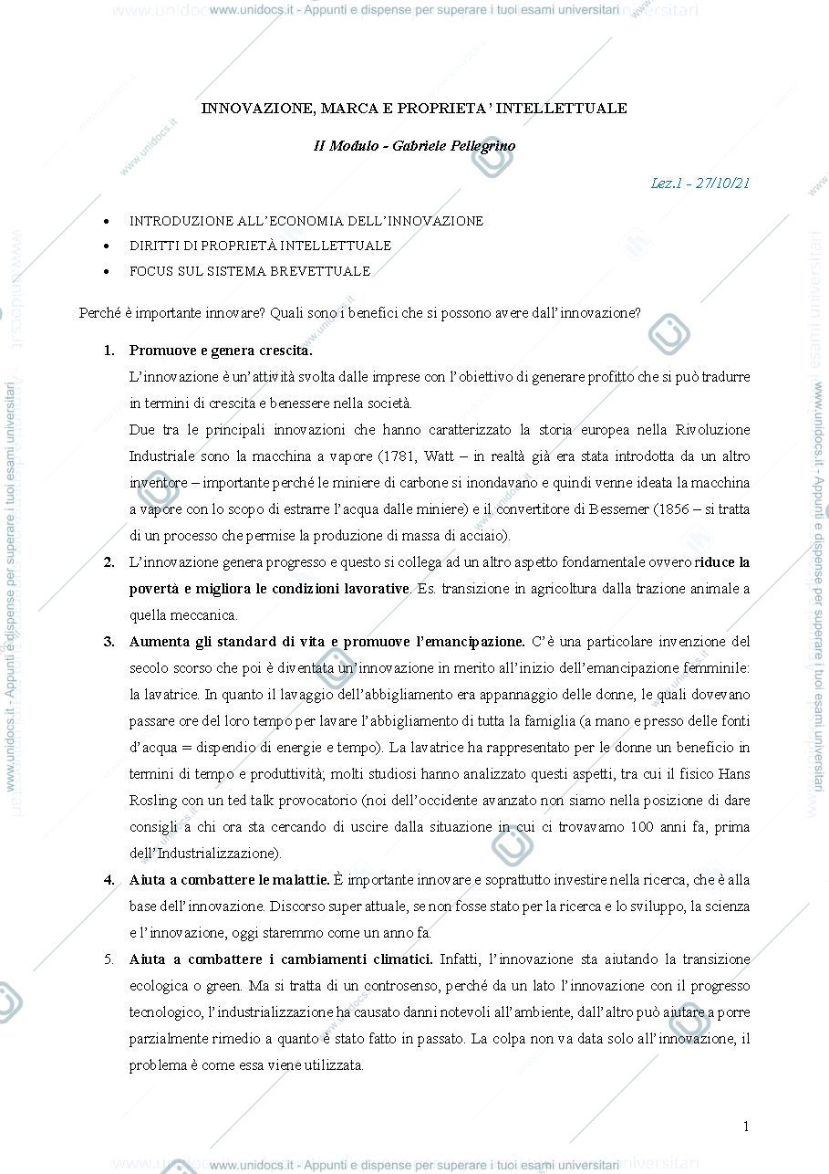 Anteprima pagina 3 — Innovazione, Marca e Proprietà Intellettuale - Modulo Pellegrino