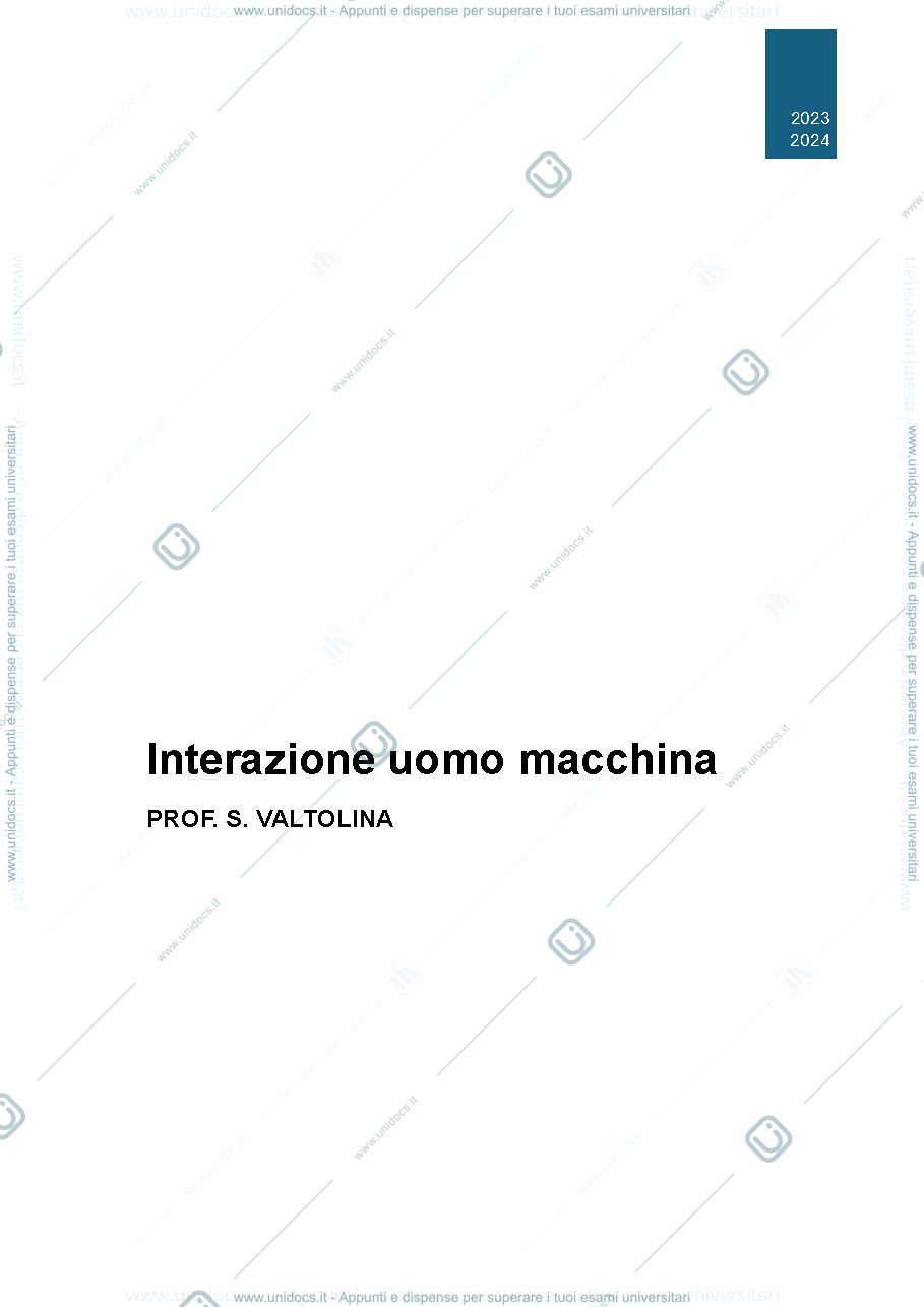 Anteprima pagina 1 — Appunti di Interazione uomo - macchina | Prof. Valtolina