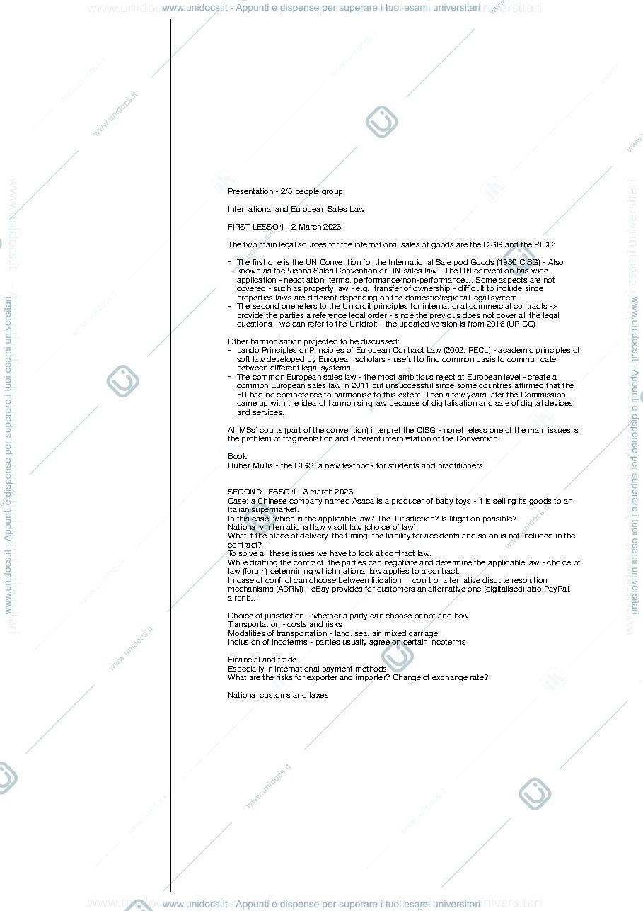 Anteprima pagina 1 — International and European Sales of Goods 