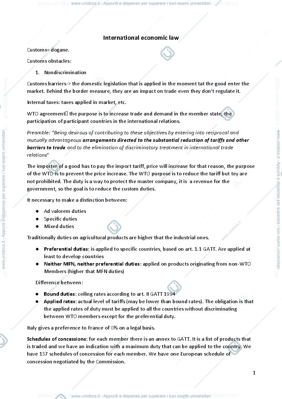 Anteprima pagina 1 — International economic law appunti