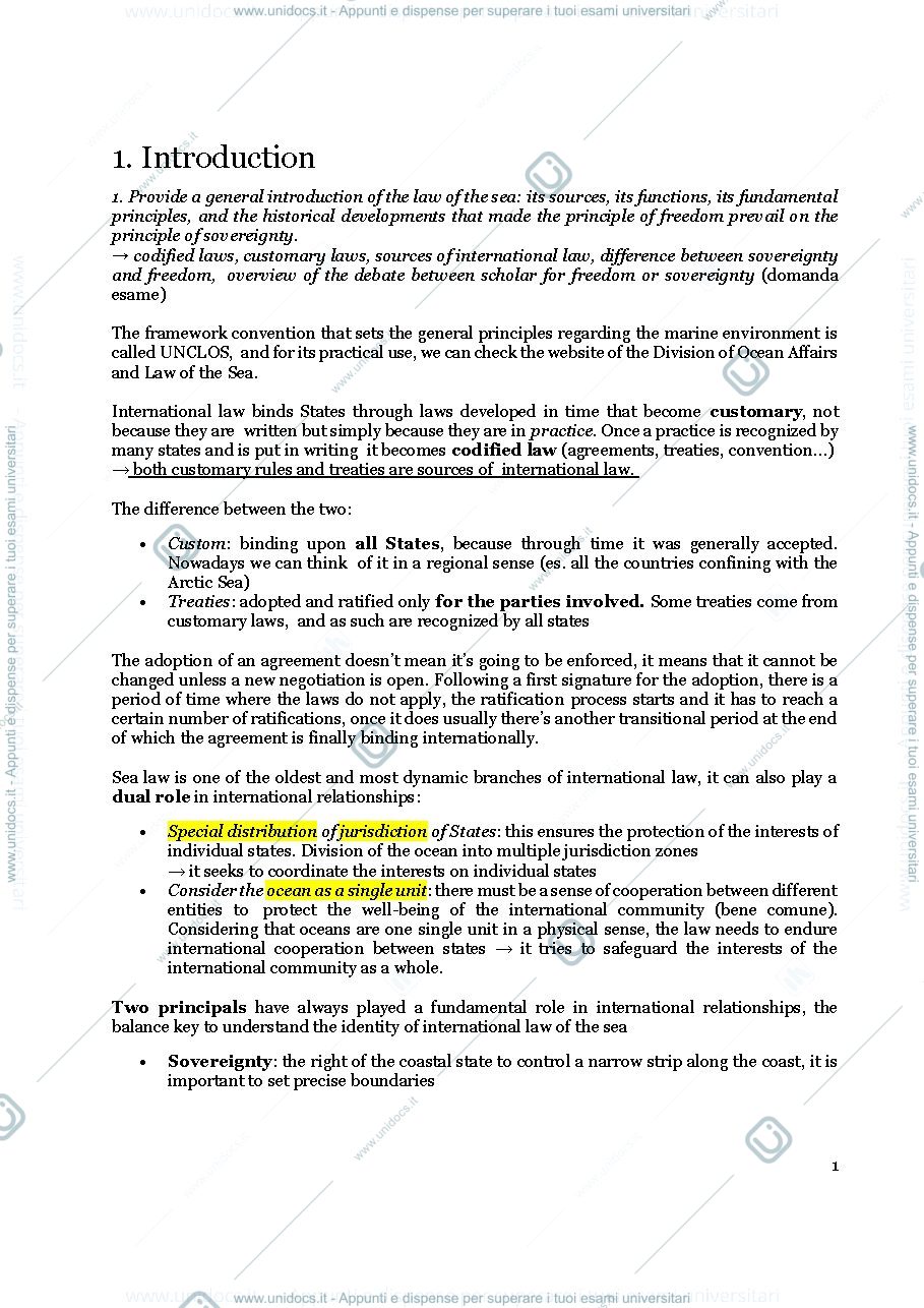 Anteprima pagina 1 — international law of the sea, appunti