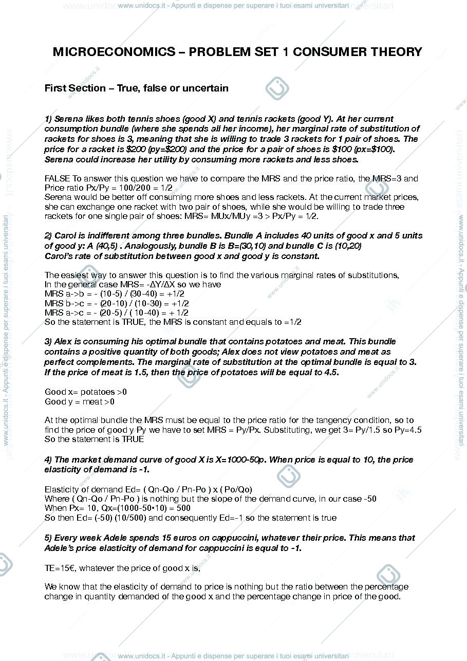 Anteprima pagina 1 — SOLVED MICROECONOMICS PROBLEM SET 1 (with detailed explanation)
