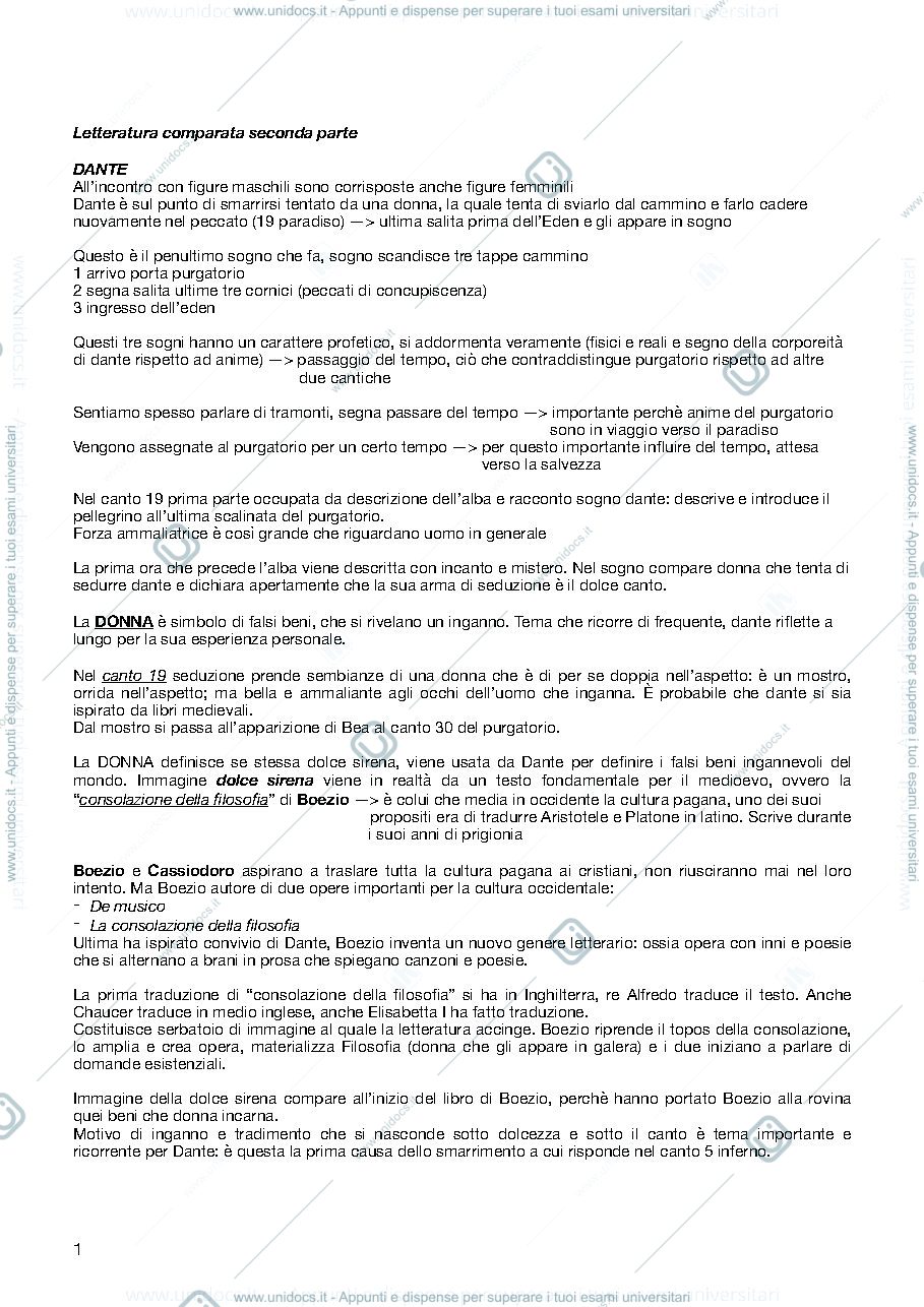 Anteprima pagina 1 — Letteratura comparata seconda parte del corso
