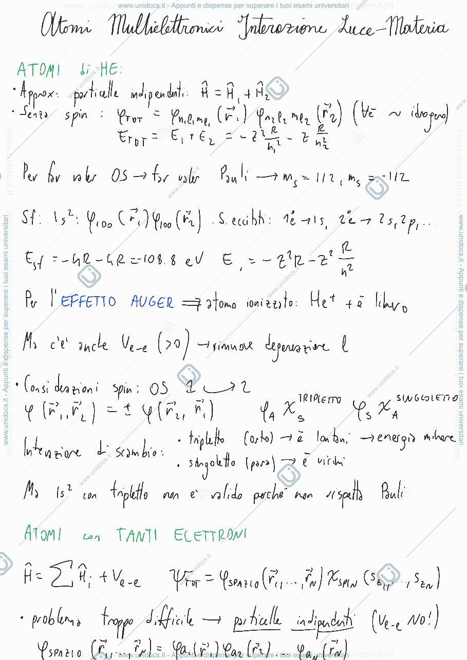 Anteprima pagina 1 — Atomi Multielettronici ed Interazione Luce-Materia