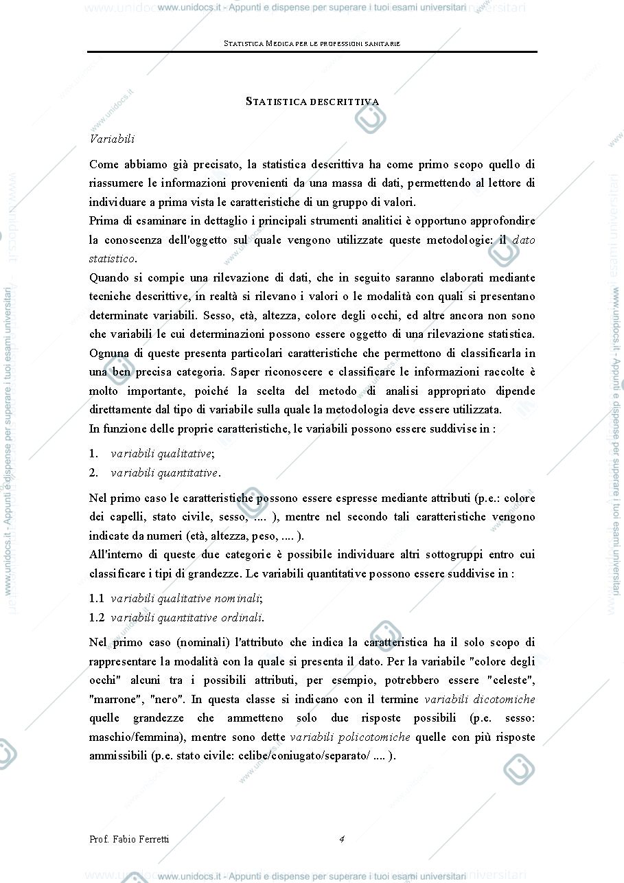 Anteprima pagina 4 — Dispensa di statistica medica 
