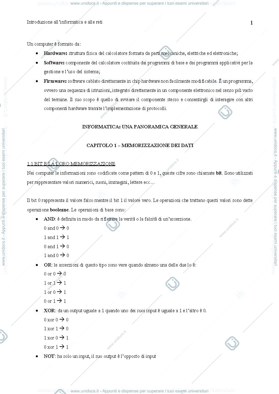 Anteprima pagina 1 — Introduzione all'informatica e alle reti