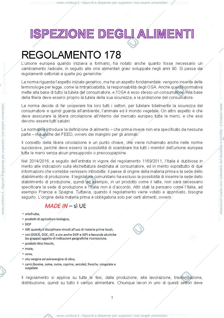 Anteprima pagina 1 — Appunti esame di Ispezione degli alimenti
