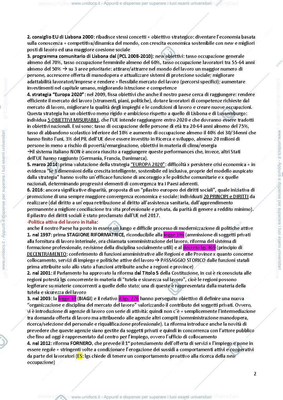 Anteprima pagina 2 — Diritto del lavoro, prof Squeglia