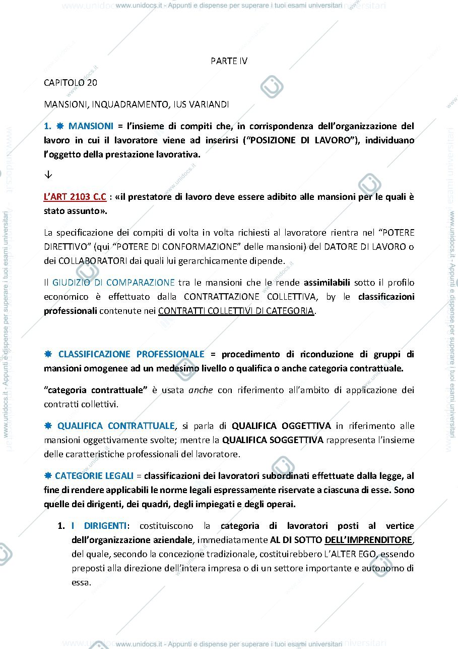 Anteprima pagina 1 — Diritto del lavoro, prof Squeglia