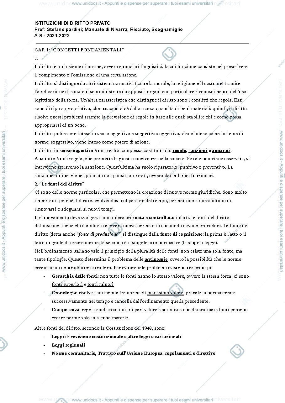 Anteprima pagina 1 — ISTITUZIONI DI DIRITTO PRIVATO - riassunto manuale