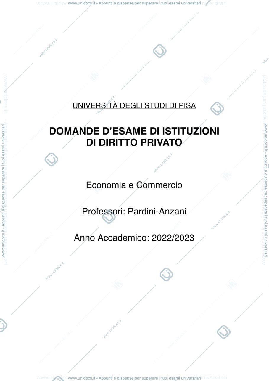 Anteprima pagina 1 — ISTITUZIONI DI DIRITTO PRIVATO DOMANDE ESAME