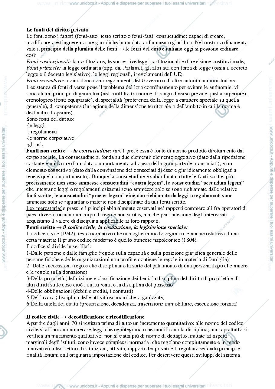 Anteprima pagina 1 — Riassunti Diritto Privato