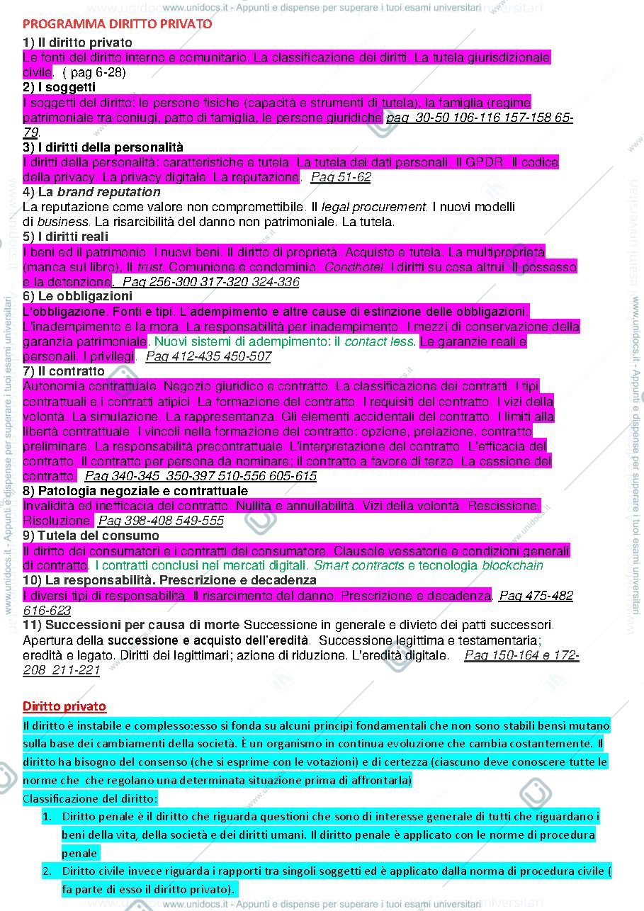 Anteprima pagina 1 — appunti di diritto privato