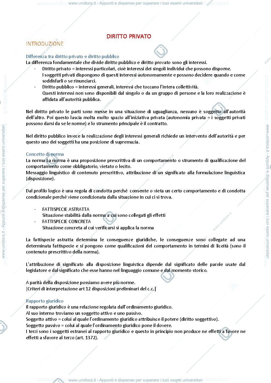 Anteprima pagina 1 — Riassunto diritto privato 